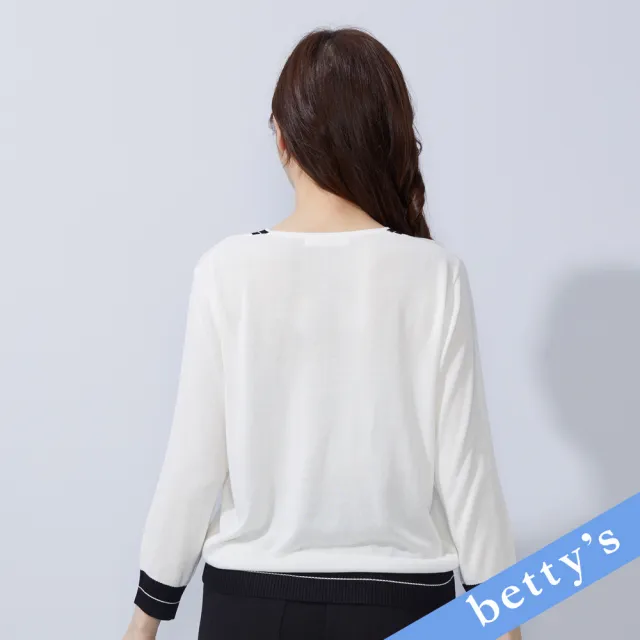 【betty’s 貝蒂思】撞色領口V領綁帶針織衫(白色)