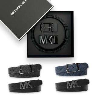 【Michael Kors】專櫃禮盒版 MK 男生 皮帶 黑色雙扣頭禮盒 腰帶 皮帶兩面使用(36S4LBLY4B)