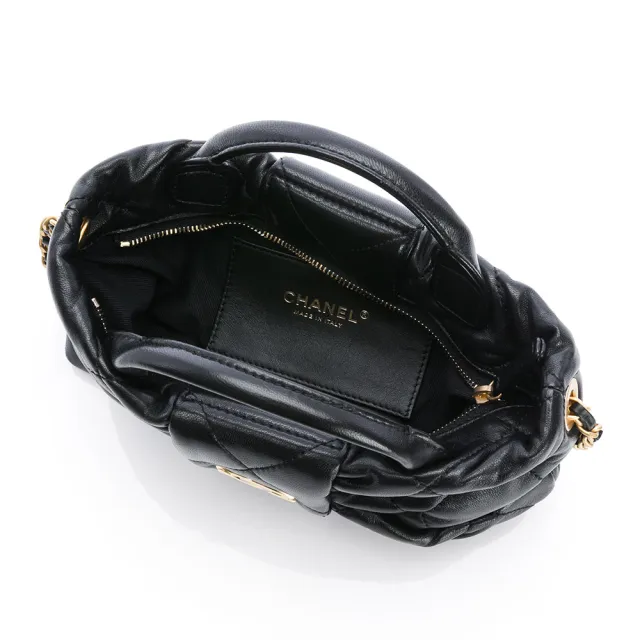 【CHANEL 香奈兒】25K 迷你 蝴蝶結包(黑/金-亮面小羊皮/金黑雙色鏈帶)『entrupy安心購』