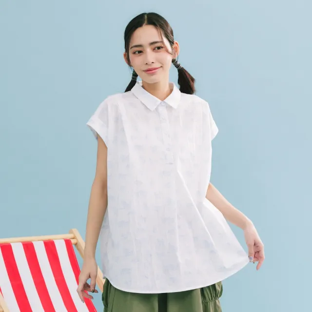 【Dailo】小藍貓半開襟打摺襯衫 白(魅力商品)