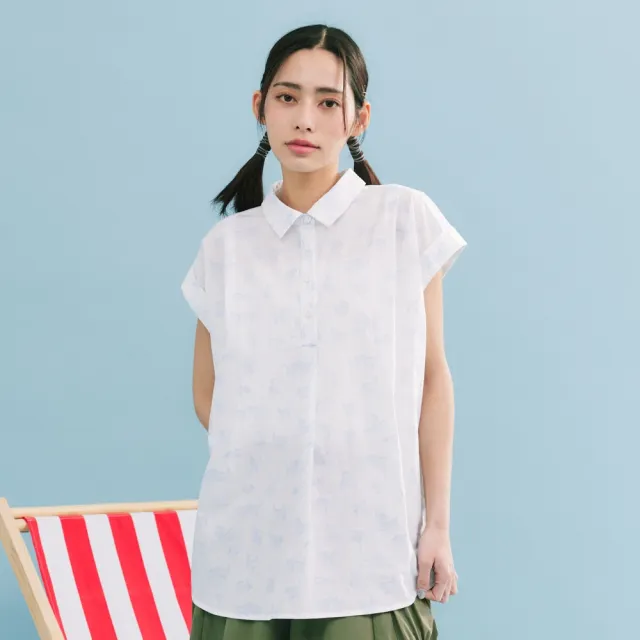 【Dailo】小藍貓半開襟打摺襯衫 白(魅力商品)