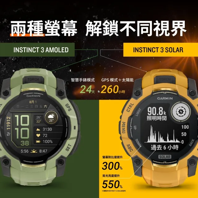 【GARMIN】INSTINCT 3 AMOLED 本我系列GPS腕錶 45mm 流沙白