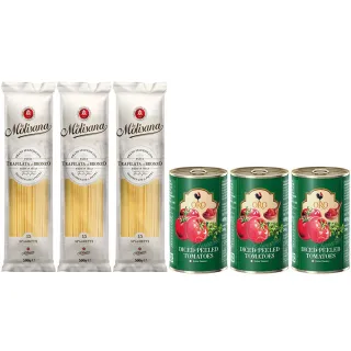 【Molisana 義大利茉莉】石臼碾磨-義大利直麵系列-500gx3包+ORO去皮切丁蕃茄罐頭400gx3罐-美味料理組