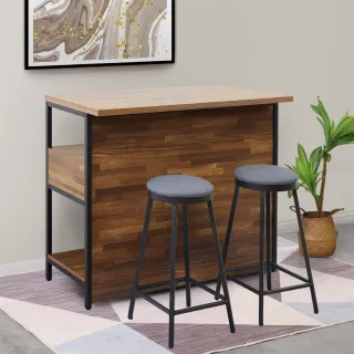 【WAKUHOME 瓦酷家具】Alex工業風4尺多功能收納中島桌+2張牛仔黑吧台椅B001-A603-2