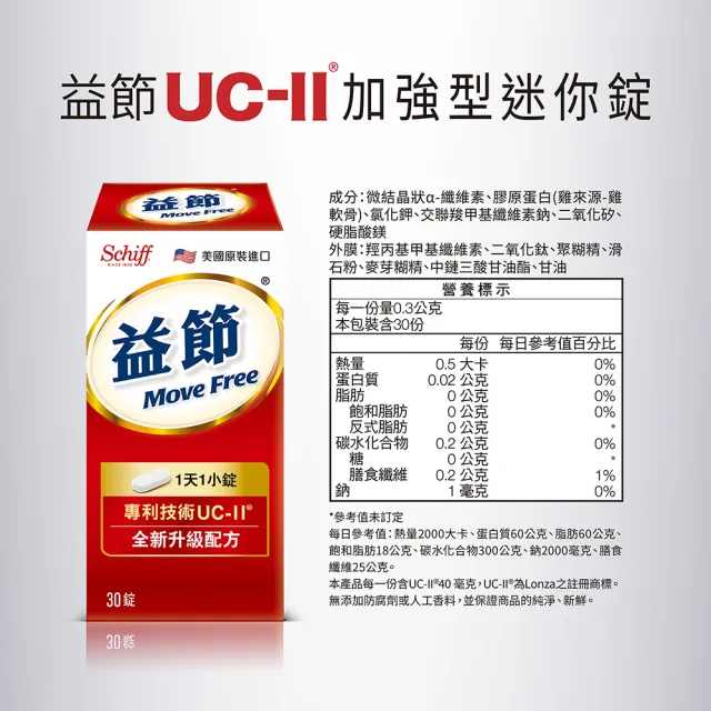 【Move Free 益節】專利技術UCII加強型迷你錠1瓶(共30錠-UC2/第二型膠原蛋白)