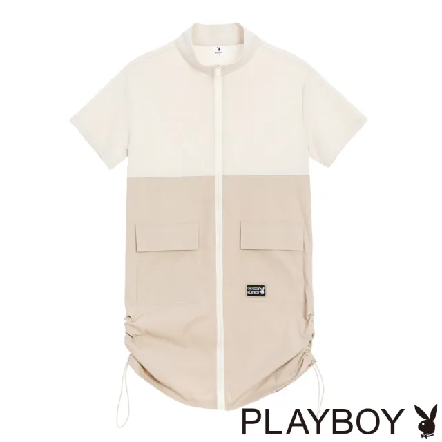 【PLAYBOY】米色立領拉鍊式洋裝 - 奶茶色