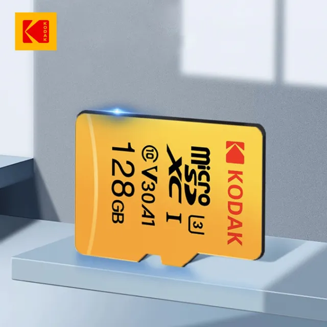 【Kodak 柯達】UHS-I U3 V30 A1 MicroSD 128GB 高速記憶卡-黃色(優質晶圓/防水/耐溫/抗衝擊)