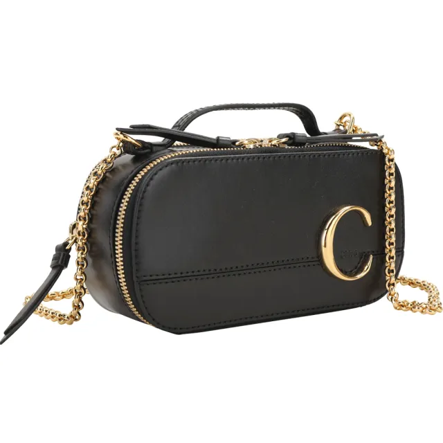 【Chloe’ 蔻依】C Vanity 迷你款 小牛皮鍊帶手提斜背包-黑色