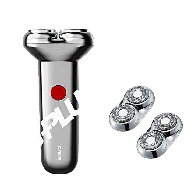 G-PLUS 拓勤 GP-RE001 電動剃鬚刀，銀色系設計，輕巧尺寸 53x26x113 mm，重量僅 178g，適合日常使用。雙刀頭搭配浮動刀頭設計，提供舒適貼合剃鬚體驗，可連續使用約 45 分鐘。充電式電源 DC5V 1A，附 USB 充電線、收納袋及保證書。中國製造，不可水洗，1 年保固。完美個人衛生用品，助力清爽每一天。