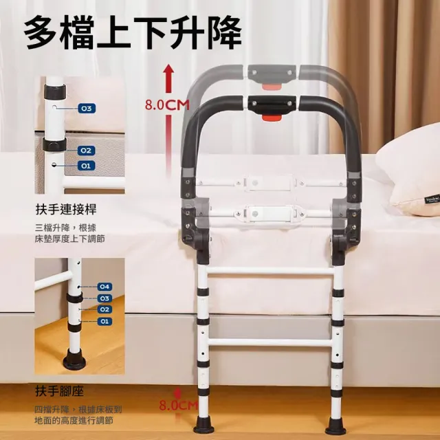 【納美生醫科技】老人孕婦床邊扶手 一鍵折疊可升降 夜間感應燈 落地支撐防滑腳墊(防摔床邊護欄 起床輔助器)