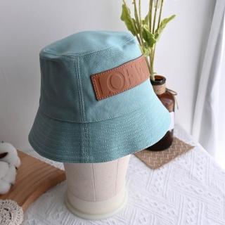 【LOEWE 羅威】經典LOGO皮飾帆布個性漁夫帽遮陽帽(湖水綠)