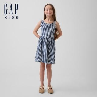 【GAP】兒童格紋牛仔洋裝-簡約藍色格子(881666)
