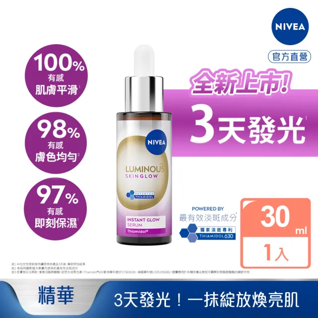 【NIVEA 妮維雅】新品上市★630 GLOW亮B3精華30ml(提安明多630/美白/煥膚/保濕)