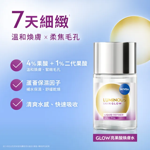 【NIVEA 妮維雅】新品上市★630 GLOW亮果酸煥膚水100ml(提安明多630/美白/化妝水)