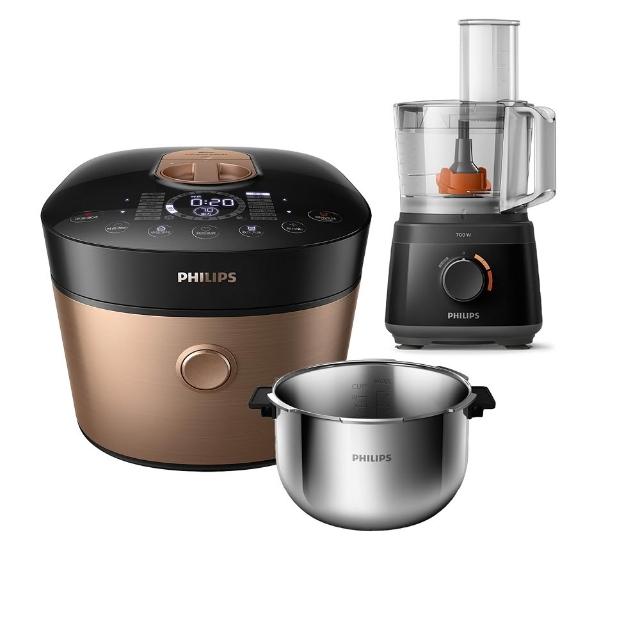 【Philips 飛利浦】智慧萬用鍋-金小萬+廚神料理機_HD2195+HR7320