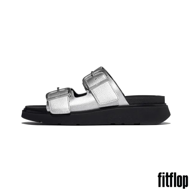 【FitFlop】GEN-FF 扣環摔纹皮革雙帶涼鞋-女(銀色)
