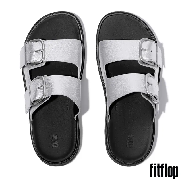 【FitFlop】GEN-FF 扣環摔纹皮革雙帶涼鞋-女(銀色)