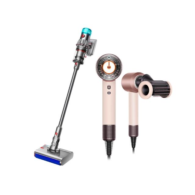 【dyson 戴森】V12s 乾溼全能洗地吸塵器(旗艦雙主吸頭) + HD16 吹風機 溫控 負離子(粉霧玫瑰) (超值組)