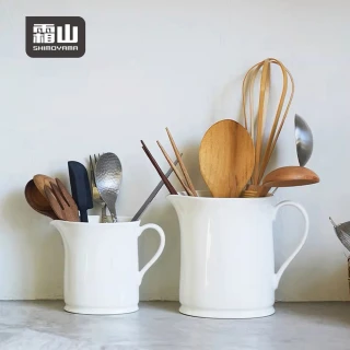 【SHIMOYAMA 霜山】日式復古風陶瓷廚具收納筒/花瓶(附把手)-小款 (餐具收納桶/陶瓷餐具盒/筷盒)