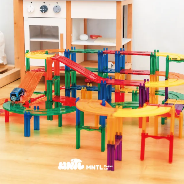【MNTL】磁力拓荒者 MAG-CAR Pioneer 經典色磁力片 電動軌道車 賽車軌道 108pcs(收納工具箱)