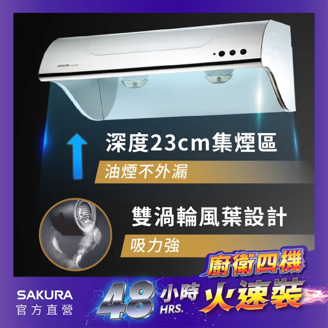 【SAKURA 櫻花】斜背式除油煙機高速雙渦輪+雙效除油70CM(R3262S 火速安裝-官方直營)