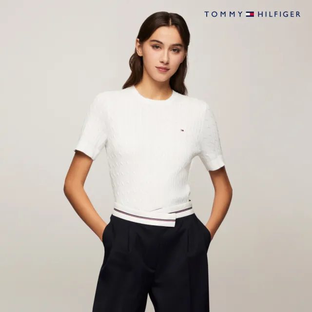 【TOMMY HILFIGER】官方旗艦館 Jenny 絞花針織短袖毛衣_白色