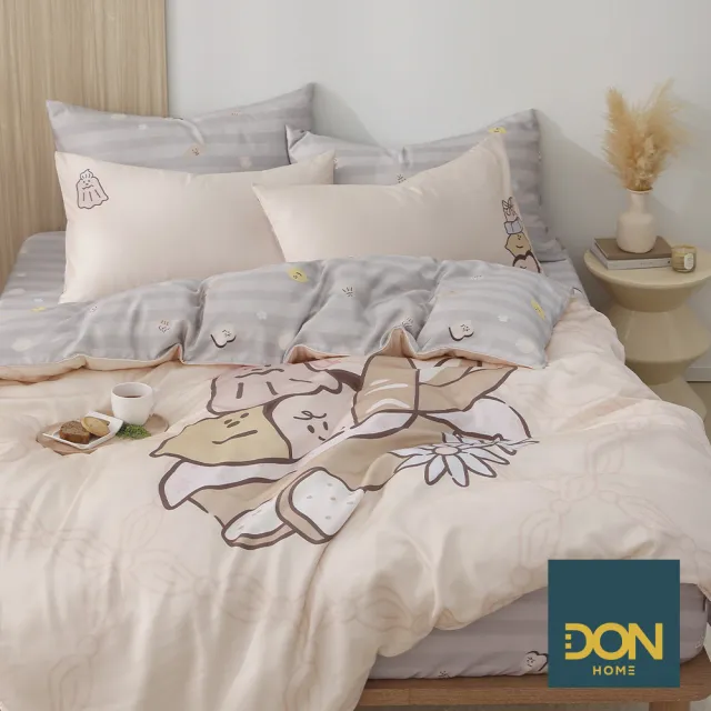 【DON】奶油家族聯名系列-60支抗菌天絲™兩用被床包組-奶油麵包店-加大