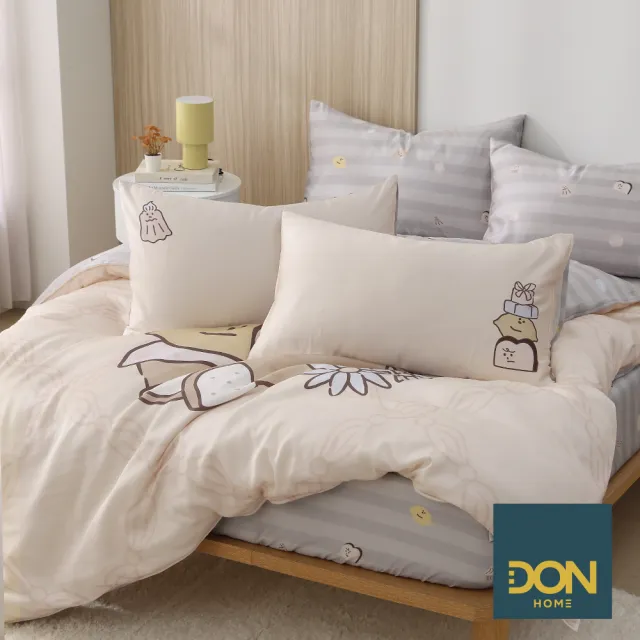 【DON】奶油家族聯名系列-60支抗菌天絲™兩用被床包組-奶油麵包店-加大