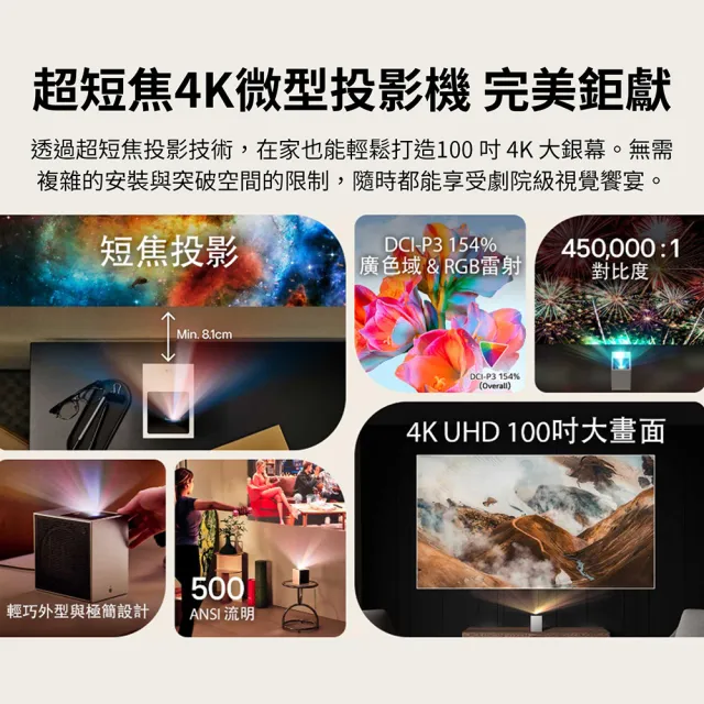 【LG 樂金】CineBeam S 小銀河 Ultra 超短焦 4K 微型投影機-原廠收納包組(PU615U)