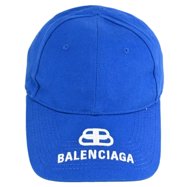 【Balenciaga 巴黎世家】簡約LOGO素雅帽沿電繡個性遮陽帽棒球帽(藍)