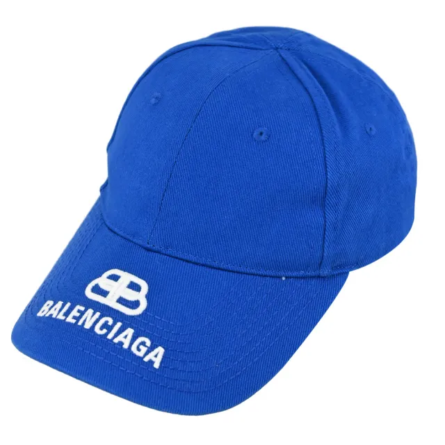 【Balenciaga 巴黎世家】簡約LOGO素雅帽沿電繡個性遮陽帽棒球帽(藍)