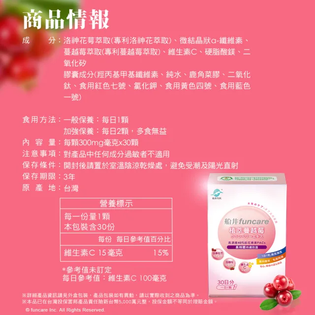 【funcare 船井生醫】植萃蔓越莓8盒_共240顆(蔓越莓/洛神花/維生素C/私密保養)