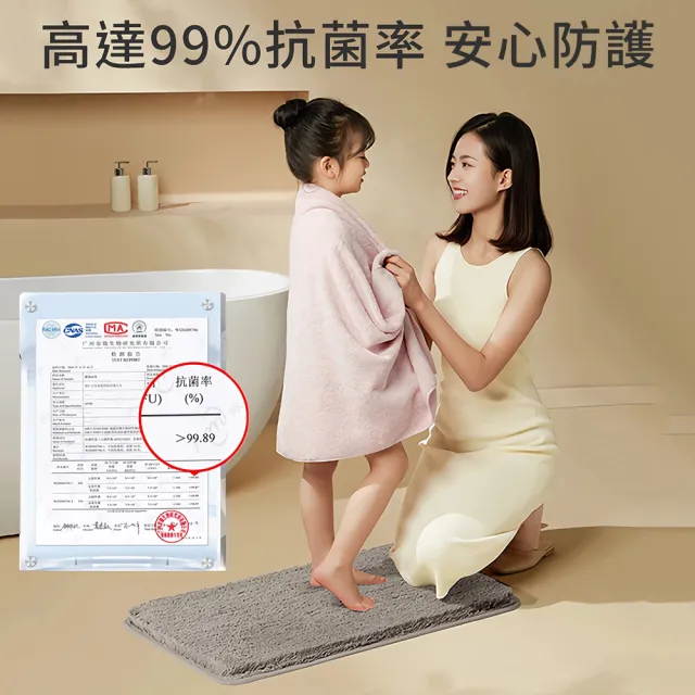 大江 Ag+日本銀離子抗菌吸水地墊 加厚絨毛雲端腳感 廁所浴室防滑腳踏墊 速乾止滑墊40x60cm