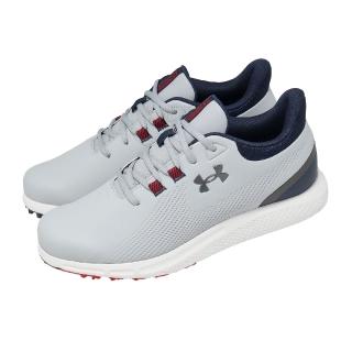 【UNDER ARMOUR】高爾夫球鞋 Drive Medal SL 寬楦 男鞋 灰 藍 無釘 高球 UA 3028240011