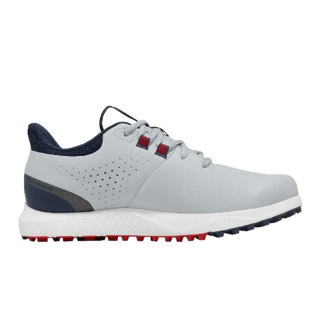【UNDER ARMOUR】高爾夫球鞋 Drive Medal SL 寬楦 男鞋 灰 藍 無釘 高球 UA 3028240011