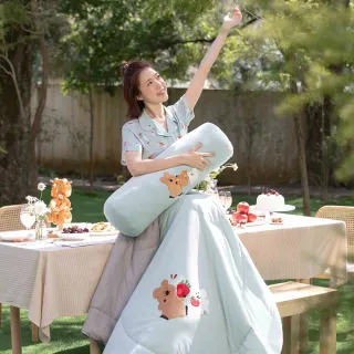 【YVONNE 以旺傢飾】100%美國棉 四季被-草莓 湖水綠(單人 純棉 棉被 水洗 DINOTAENG)