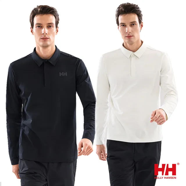 【Helly Hansen】男 H2Explorer 防曬 抗UV 快乾 長袖 Polo衫 黑 白