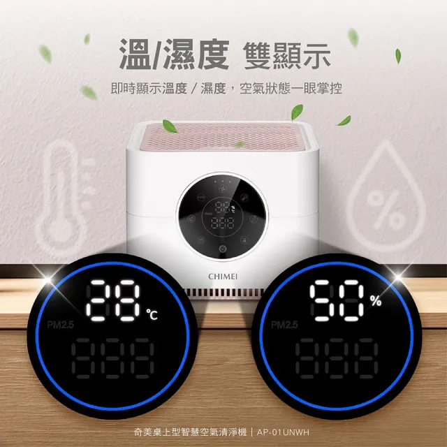 【CHIMEI 奇美】mini淨 智能小巧桌上型空氣清淨機/除甲醛/HEPA H13/負離子/DC馬達/母嬰抗敏防護(AP-01UNWH)