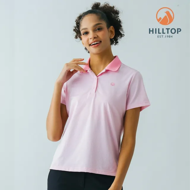 【Hilltop 山頂鳥】Polygiene抗菌吸濕快乾抗UV彈性緹花POLO衫 女款 粉紋|PS14XFM3ECF0