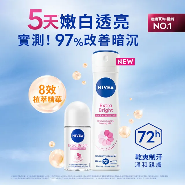【NIVEA 妮維雅】止汗爽身乳液 亮白系列50mlx3入(長效美白/止汗滾珠)