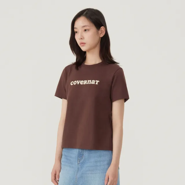 【COVERNAT】女款涼感棉LogoT恤(UNI短袖上衣 棕/混灰/奶油黃色)