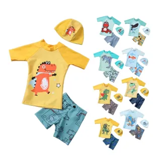 【橘魔法】繽紛恐龍集合插肩短袖泳衣+五分褲泳褲(兩件式 泳裝 夏天 童裝 泳衣 兒童 玩水 男童)