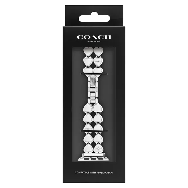 【COACH】Apple Watch 錶帶 38/40/41mm適用 愛心造型不鏽鋼錶帶-銀 送禮 禮物 推薦(不含手錶)