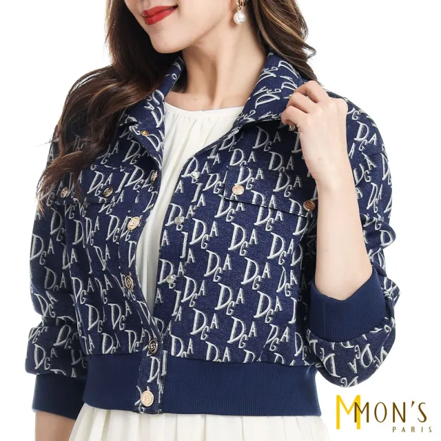 【MON’S】精品字母緹花棒球外套(直)