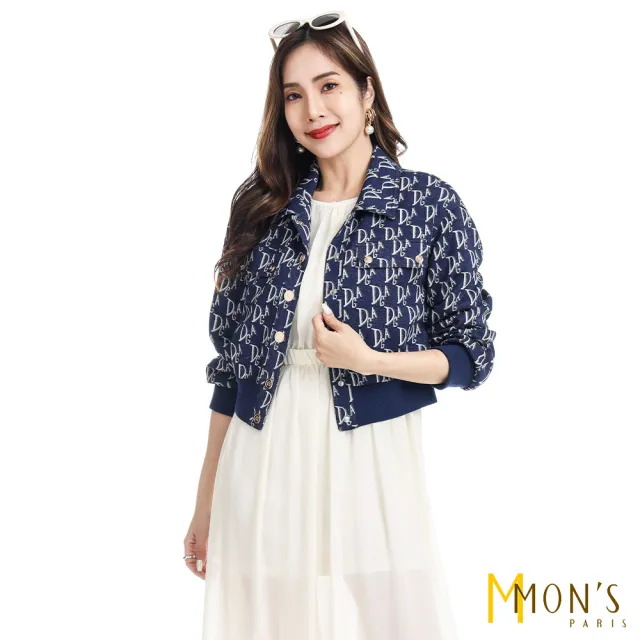 【MON’S】精品字母緹花棒球外套(直)