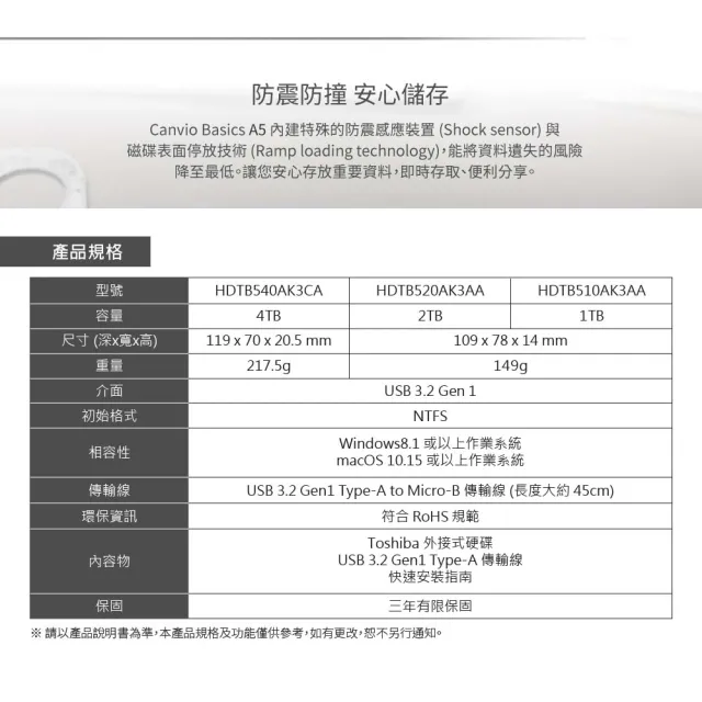 【TOSHIBA 東芝】磁吸充電線組★Canvio Basics A5 2TB行動硬碟+PD100W快充磁吸收納線1.5M