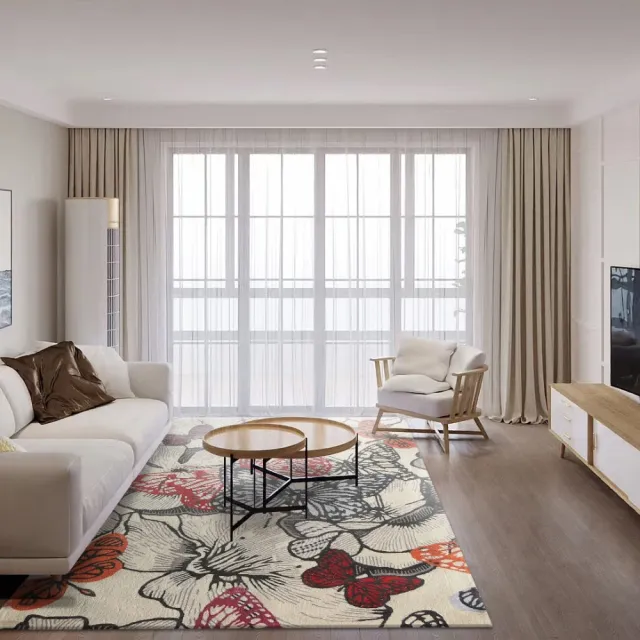 【SDL Home 山德力】〔現貨在台〕舞蝶紅羊毛地毯-200x290cm(生活美學)