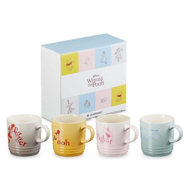 【Le Creuset】小熊維尼系列 瓷器英式馬克杯350ml-4入組(溫桲黃/貝殼粉/海洋之花/肉豆蔻)