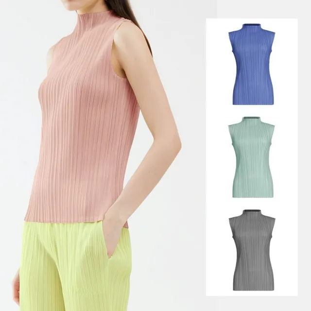 【巴黎精品】現貨+預購 三宅風皺褶衣服褶皺上衣摺衣彈力大尺碼(高領無袖寬鬆女T恤18色b2a1)