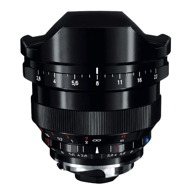 ZEISS 蔡司 Distagon T* 2.8/15 ZM 鏡頭，提供 15mm 超廣角視角達 110°，F2.8 大光圈適合低光拍攝。採用 9 組 11 片鏡片結構，包括 1 片非球面鏡片，確保優異成像品質。尺寸 72 x 86mm，重約 550g，72mm 濾鏡口徑，適用 Leica M 系統。公司貨保固 36 個月以上，專業廣角鏡頭選擇。